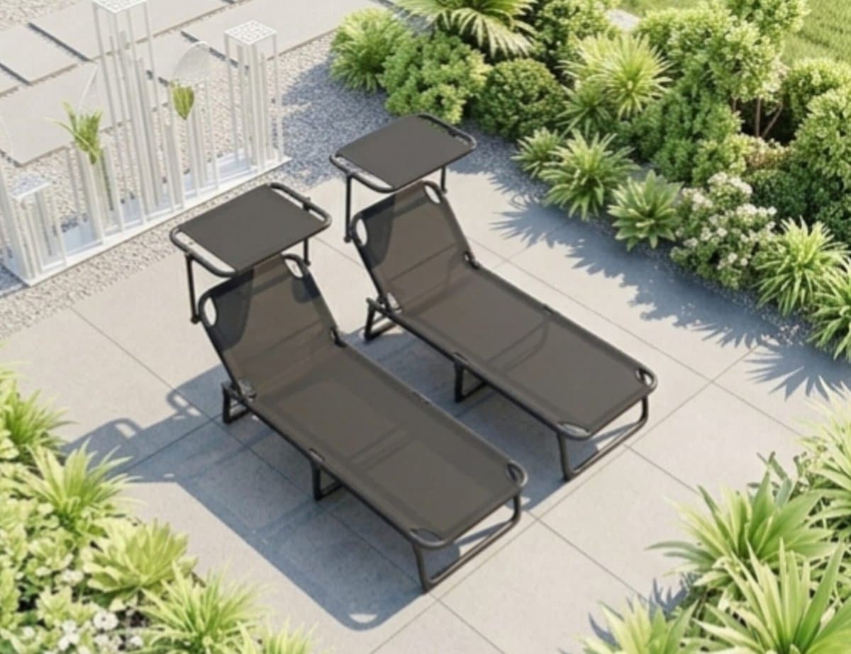 ligstoel set van 2 189x59x27 cm inklapbaar met zonnedak