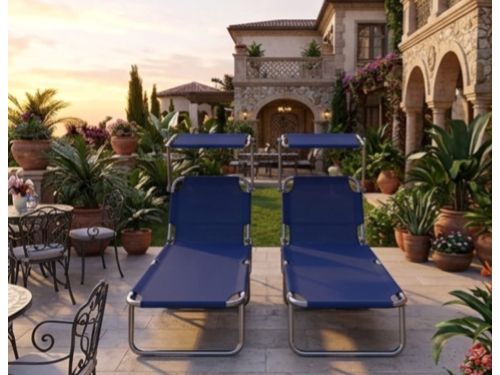 Ligstoel Set van 2 190x58x27 cm Inklapbaar met Zonnedak