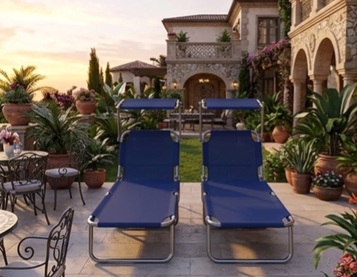 ligstoel set van 2 190x58x27 cm inklapbaar met zonnedak