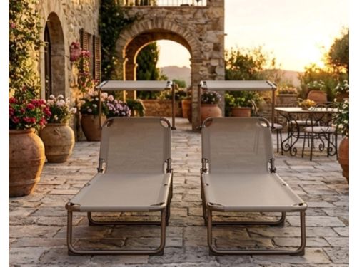 Ligstoel Set van 2 190x58x27 cm Inklapbaar met Zonnedak