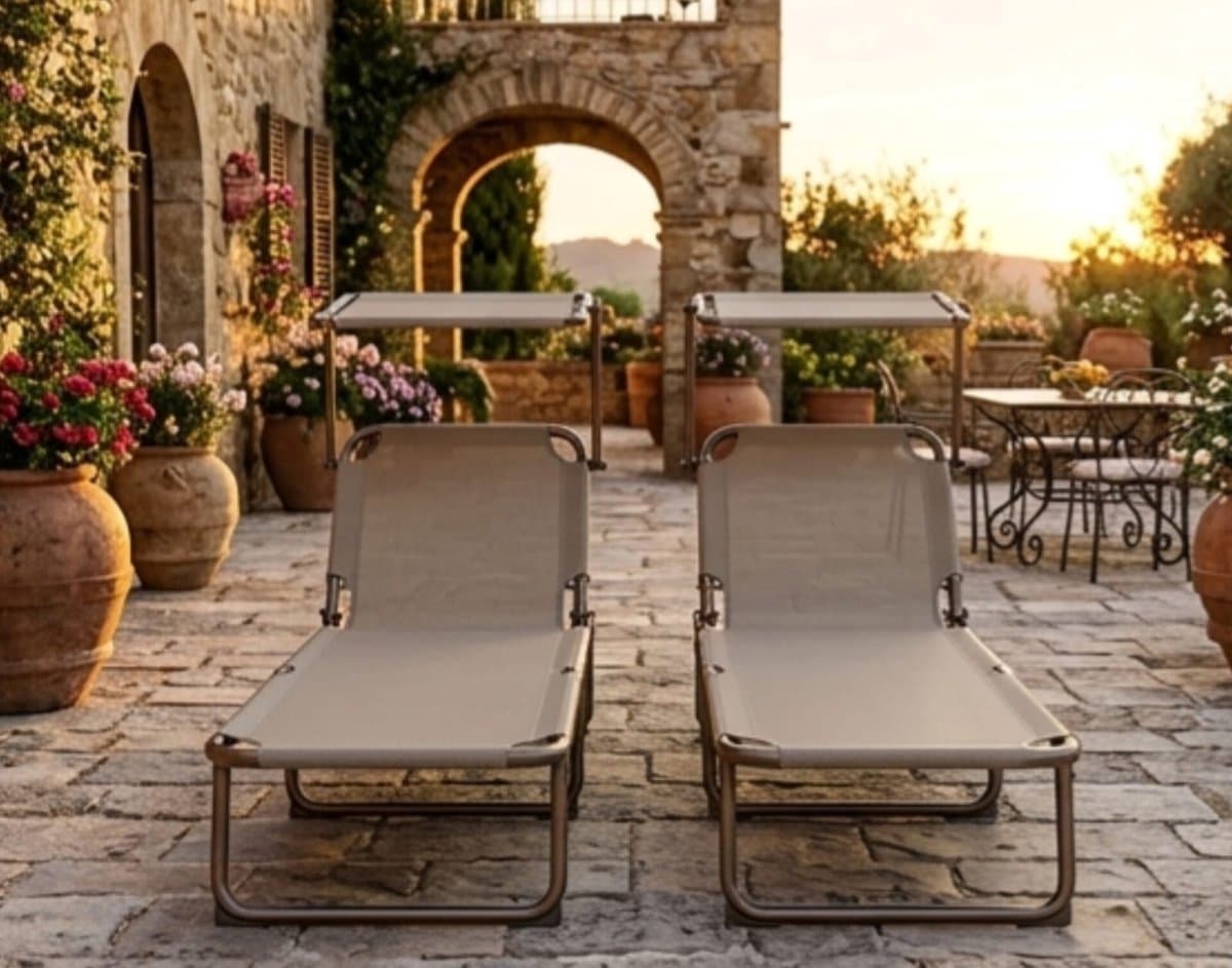 ligstoel set van 2 190x58x27 cm inklapbaar met zonnedak