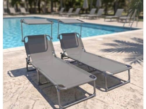 Ligstoel Set van 2 190x58x27 cm Inklapbaar met Zonnedak