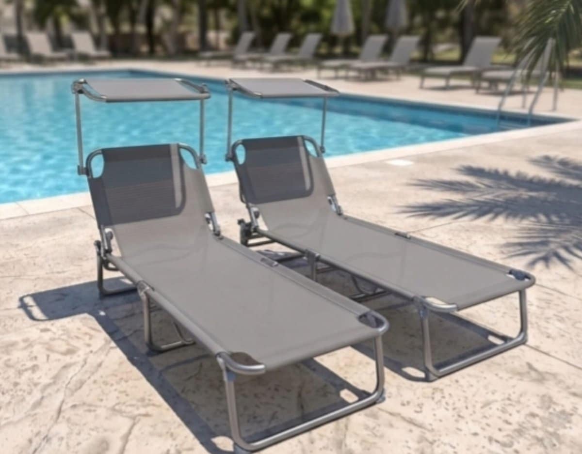 ligstoel set van 2 190x58x27 cm inklapbaar met zonnedak