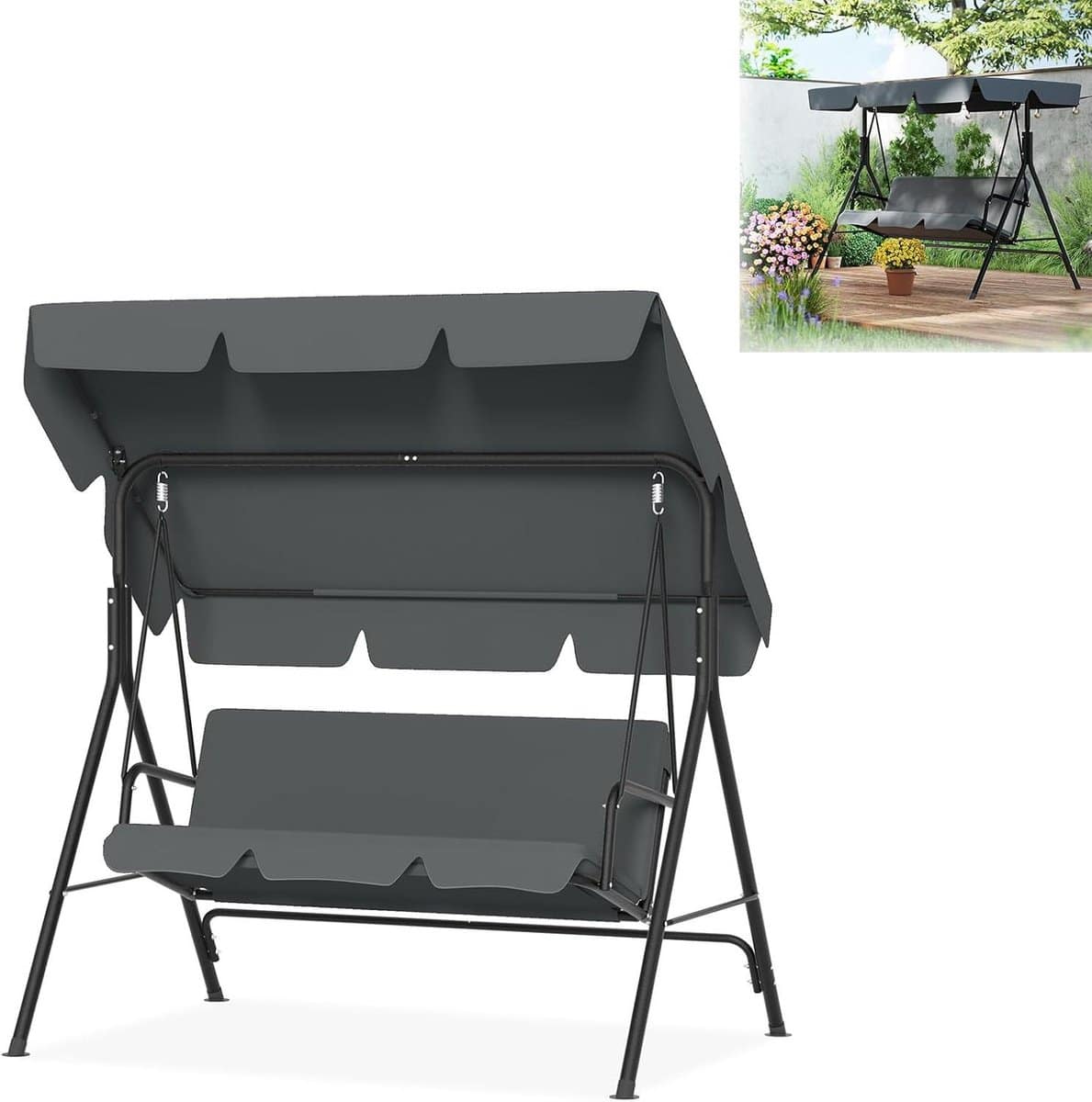 liliin schommelbank, tuinschommel, 3 zits met zonnedak, tot 200 kg belastbaar