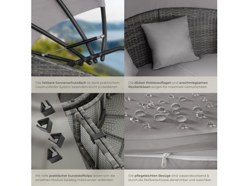 Lounge Eiland 175x171x136 cm - Luxe Rattan Zonnebed met Dak