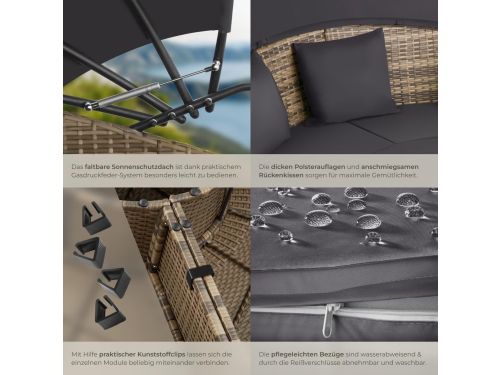 Lounge Eiland 175x171x136 cm - Luxe Rattan Zonnebed met Verstelbaar