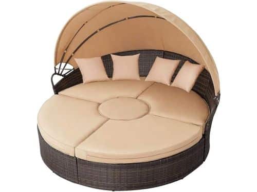 Lounge Eiland 184x184x141 cm - Luxe Rattan Zonnebed met Verstelbaar