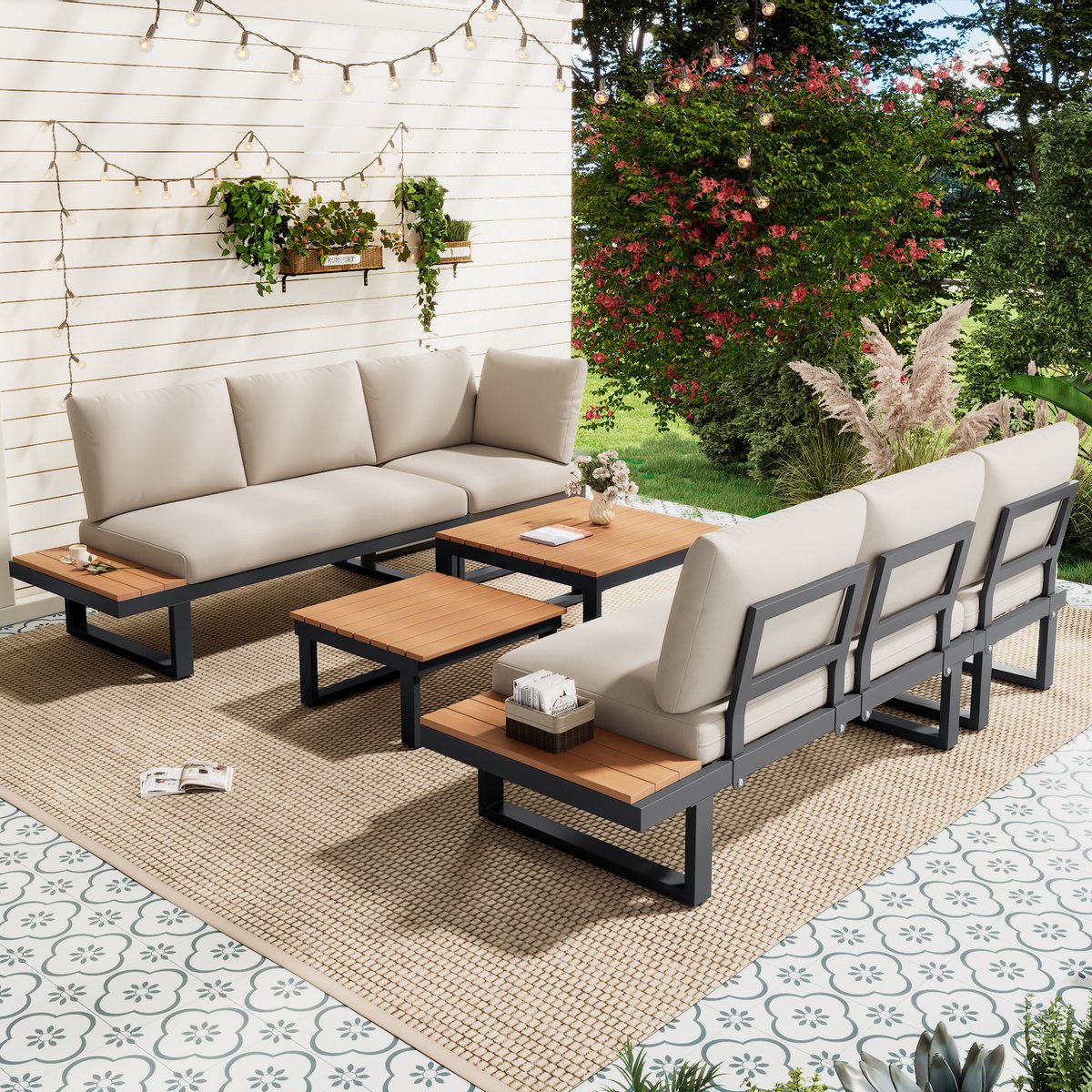 loungebank set hoekopstelling verstelbare rugleuning (5 standen)