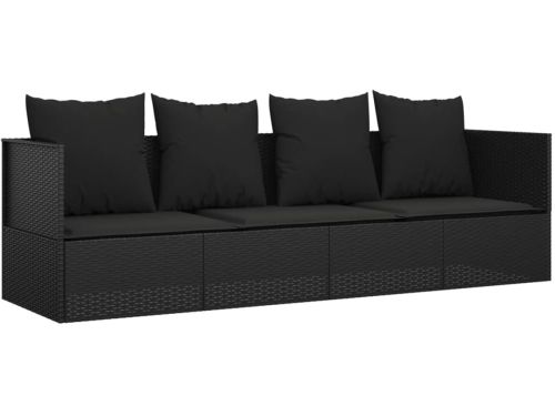 Loungebed met 5 Kussens - Zwart Poly Rattan - Verstelbaar