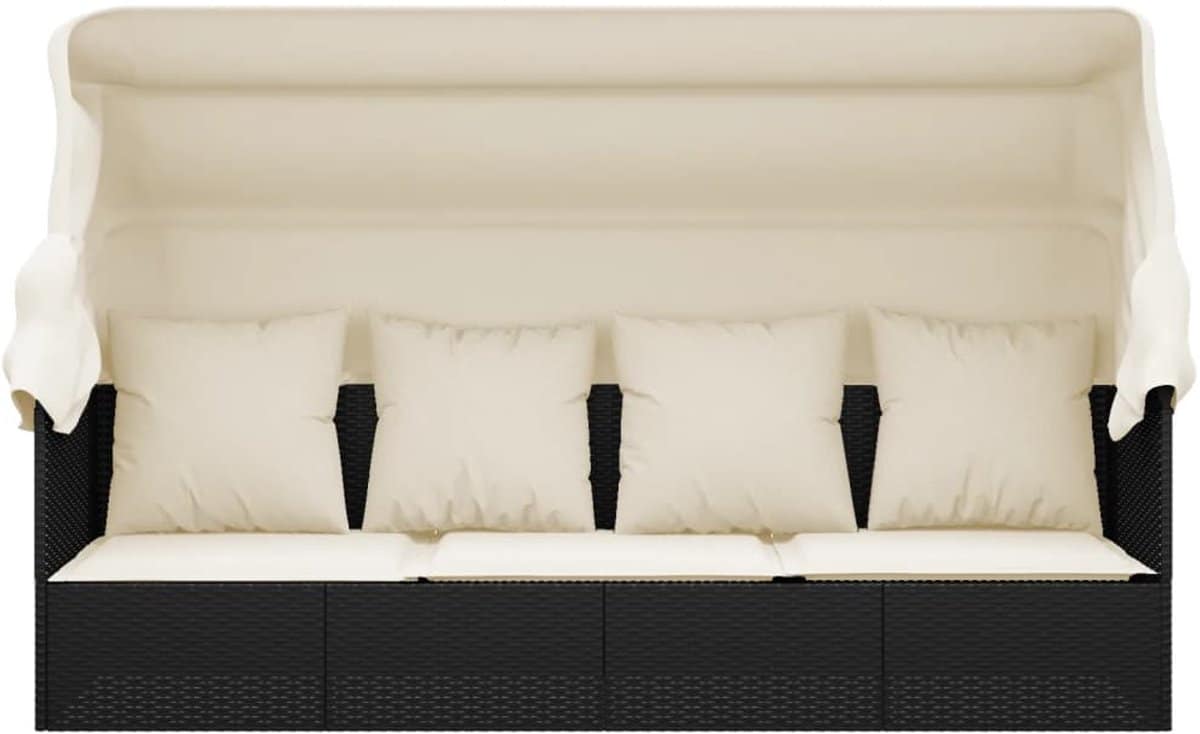 loungebed met inklapbare luifel zwart poly rattan verstelbaar