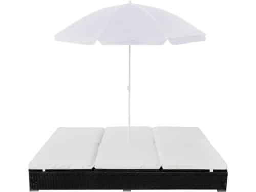 Loungebed | zonnebed | Ligbed met parasol poly rattan zwart