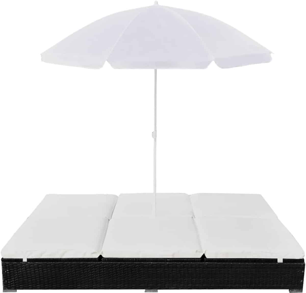 loungebed | zonnebed | ligbed met parasol poly rattan zwart