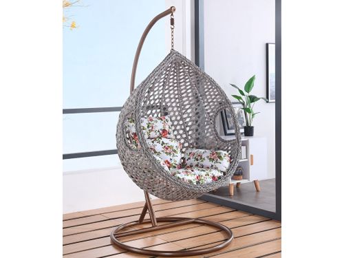 LoungeNest hangstoel grijs met witte kussens