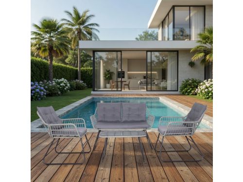 Loungeset 4 Personen Lichtgrijs - 4-delige Polyrattan Balkonset Boho met