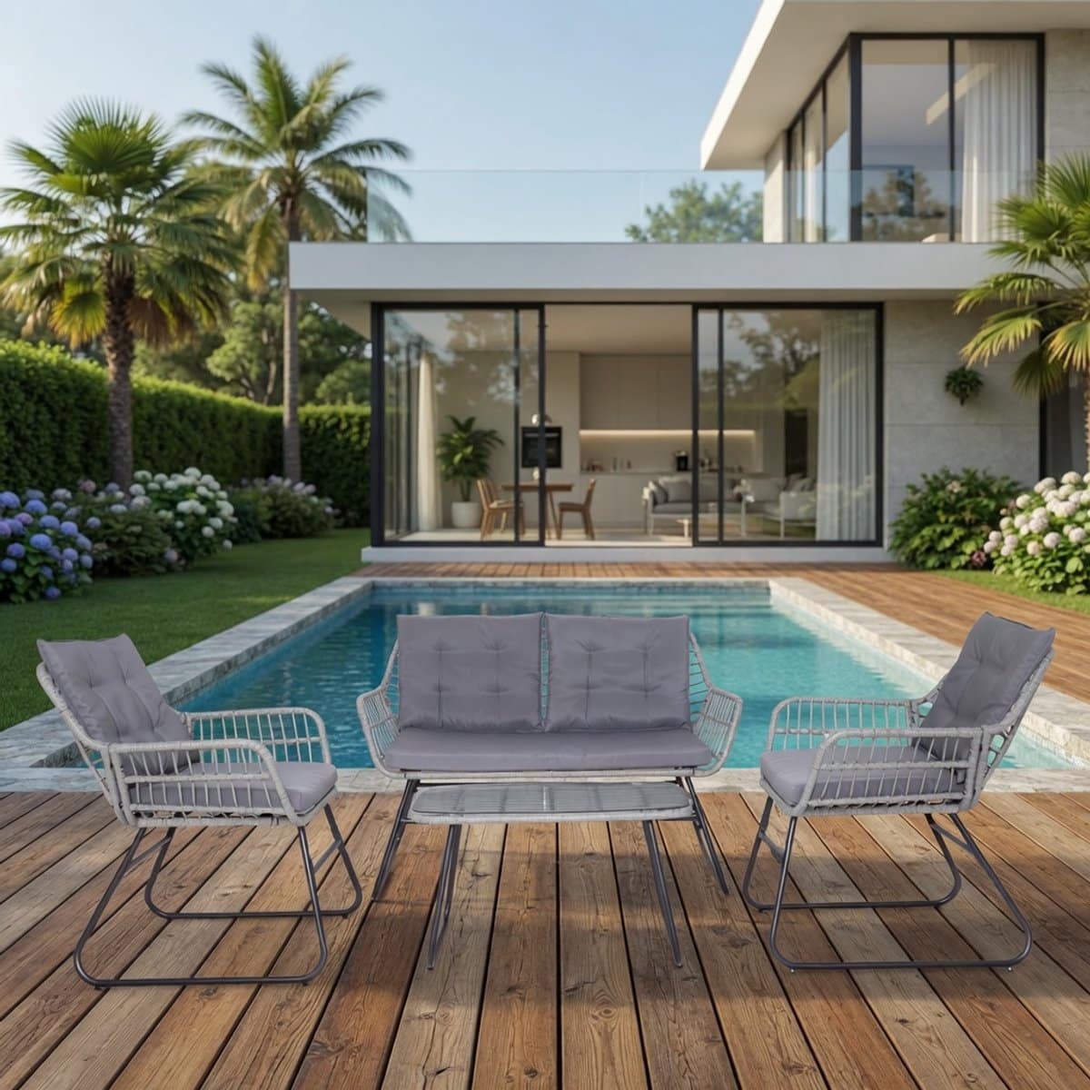 loungeset 4 personen lichtgrijs 4 delige polyrattan balkonset boho met