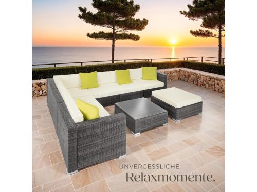 Loungeset 6 personen L-vorm met tafel en kruk