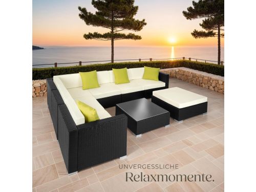 Loungeset 6 personen L-vorm met tafel en kruk