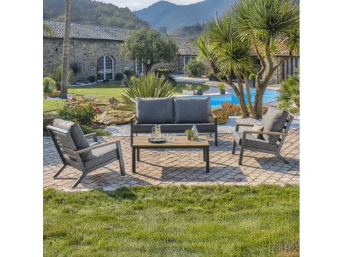 Loungeset Donnan Antraciet 5-persoons Tuinset Stoel-Bank Aluminium/Hout - 19370