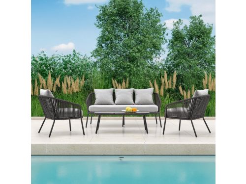Loungeset Rocca Zwart/Grijs Stoel-Bank Tuinset inclusief kussens