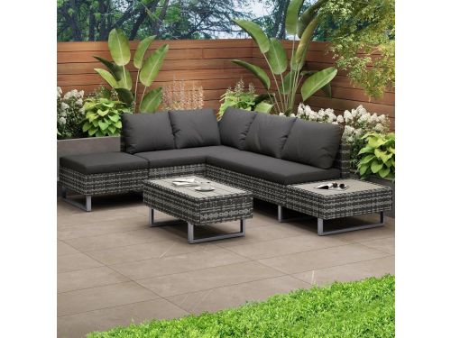 Loungeset Tuin 5 Personen Hoekbank - Polyrattan Tuinlounge met Verstelbare