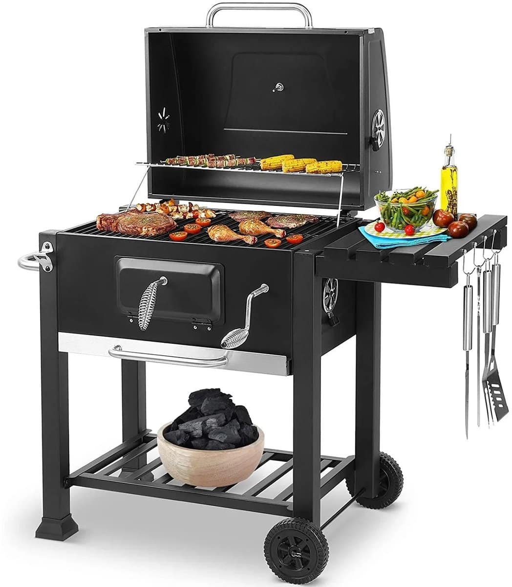 lumÈ store houtskool bbq grill trolley barbecue met deksel