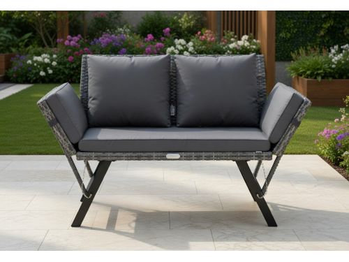 Luxe 2-in-1 Polyrattan Tuinbank & Ligbed met Verstelbare Armleuningen en