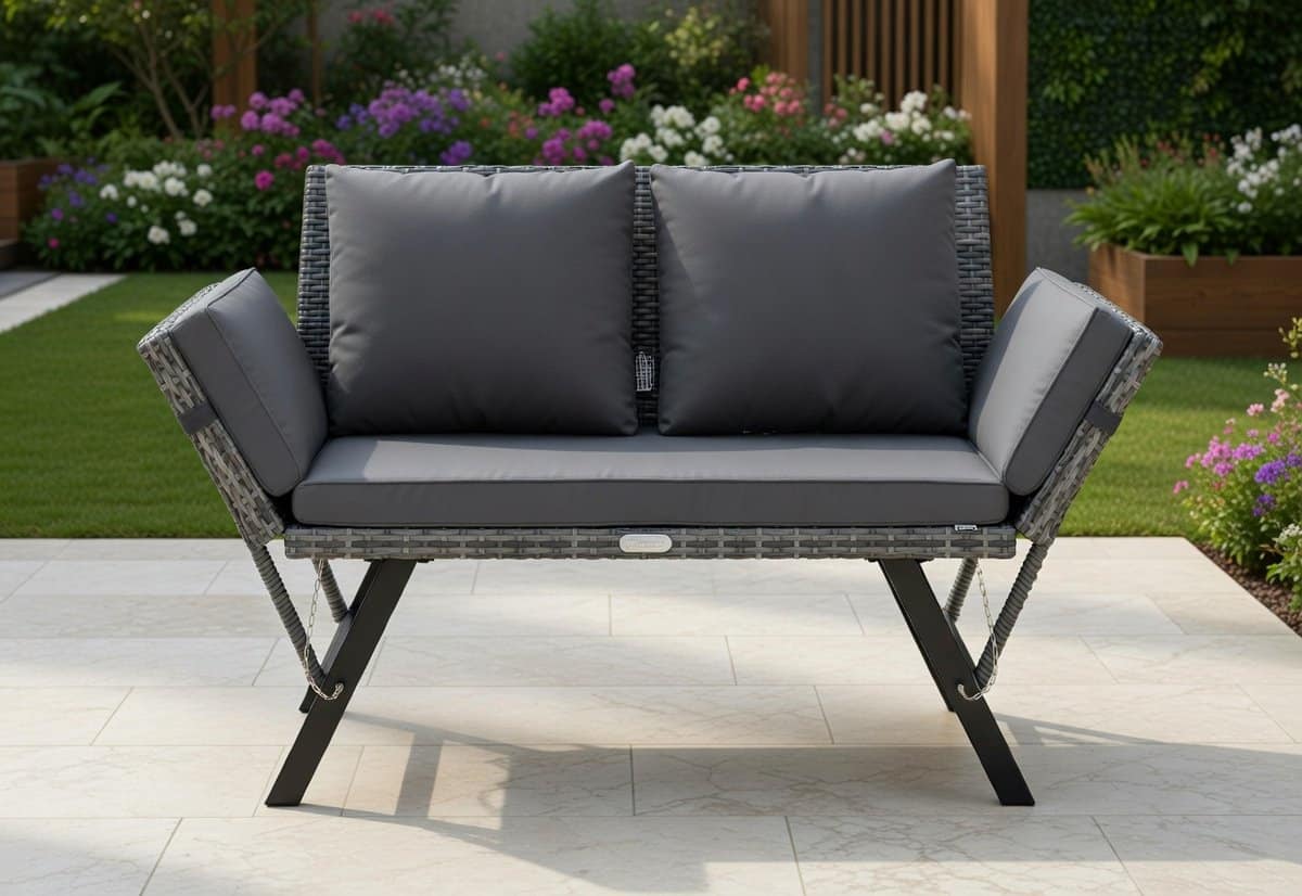 luxe 2 in 1 polyrattan tuinbank & ligbed met verstelbare armleuningen en