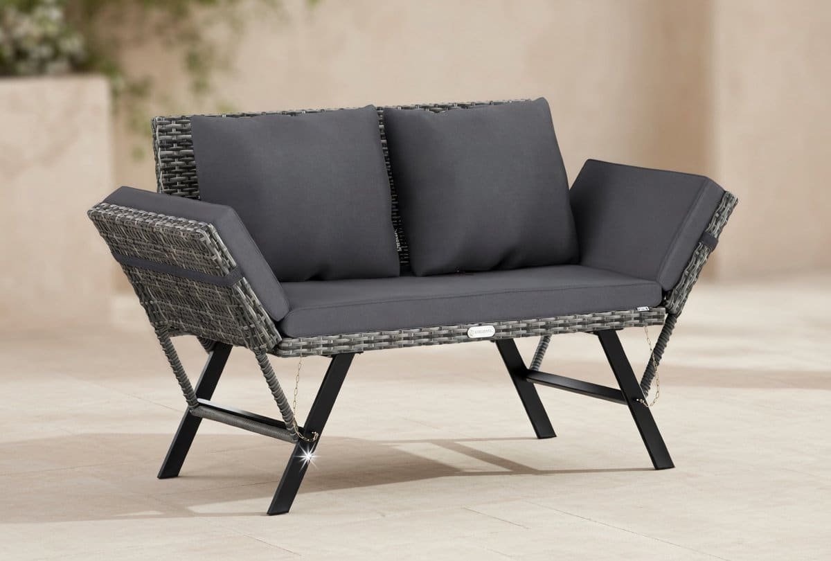 luxe 2 in 1 polyrotan tuinbank & ligbed 3 zits verstelbare armleuningen