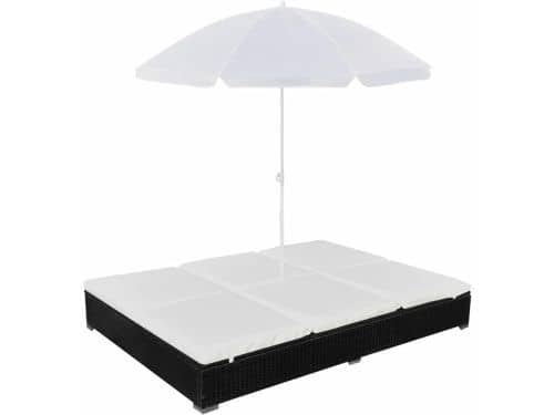 Luxe 2-Persoons Polyrotan Sun Island Ligbed met Parasol en Comfortabele