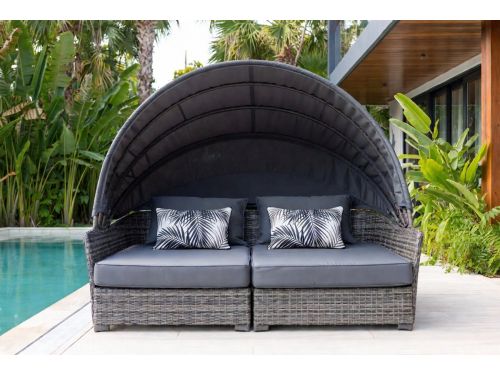 Luxe 2-Persoons Rotan Tuin Lounge Ligbed met Verstelbare Luifel en