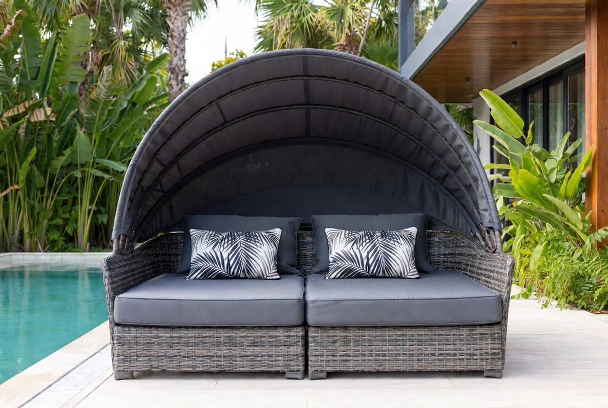 luxe 2 persoons rotan tuin lounge ligbed met verstelbare luifel en