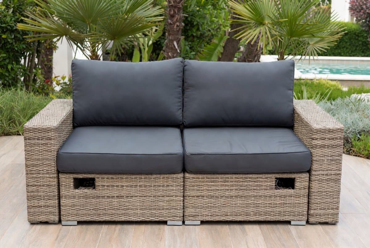 luxe 2 persoons zonne eiland hellgrijs poly rattan loungeligbed met kussens