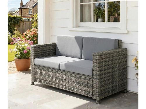 Luxe 2-zits Polyrattan Tuinbank met Kussens 130x70x80 cm Grijs