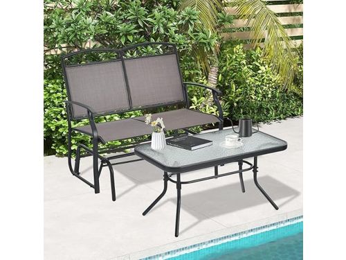Luxe 2-Zits Schommelbank met Glazen Salontafel - Ergonomische Tuinschommel van