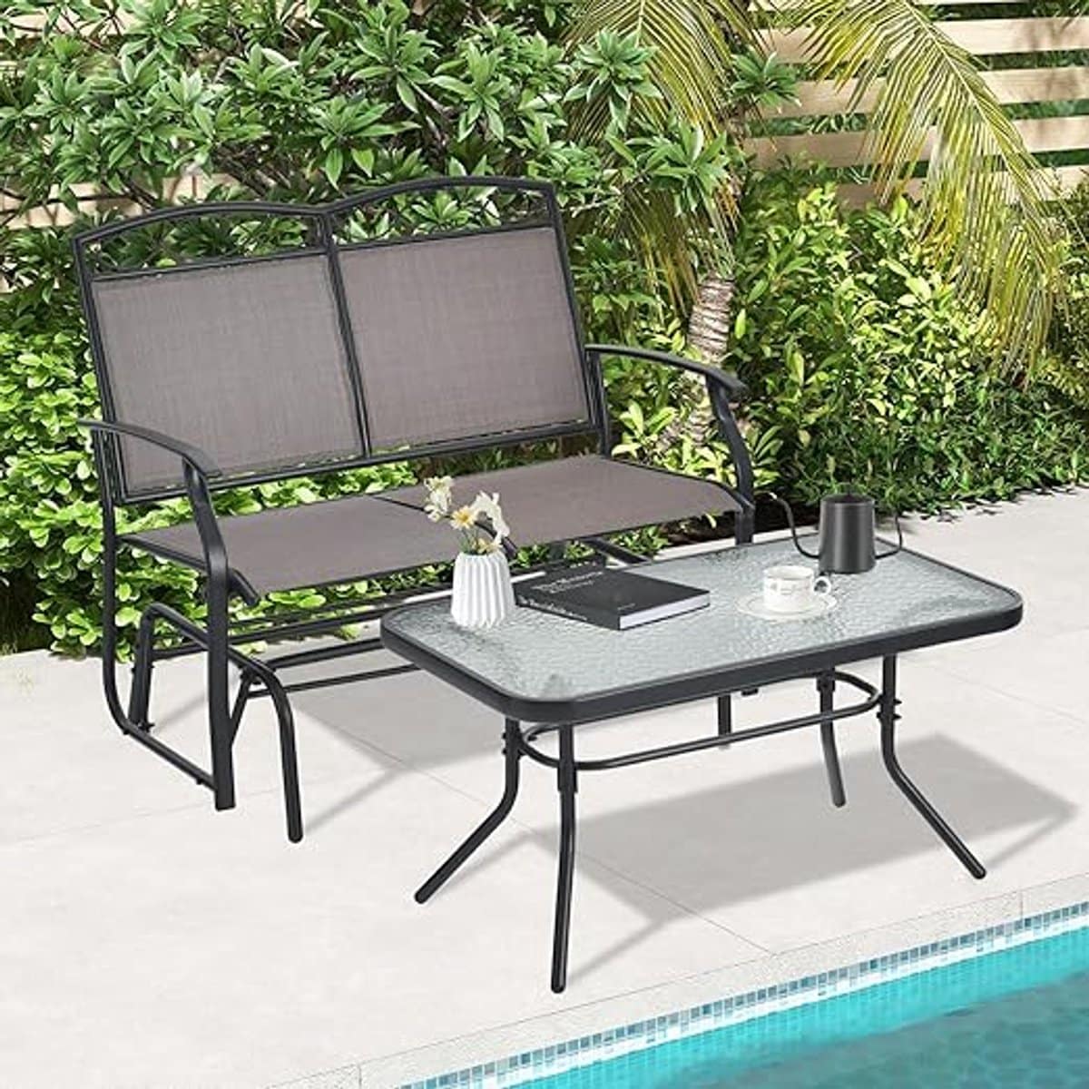 luxe 2 zits schommelbank met glazen salontafel ergonomische tuinschommel van