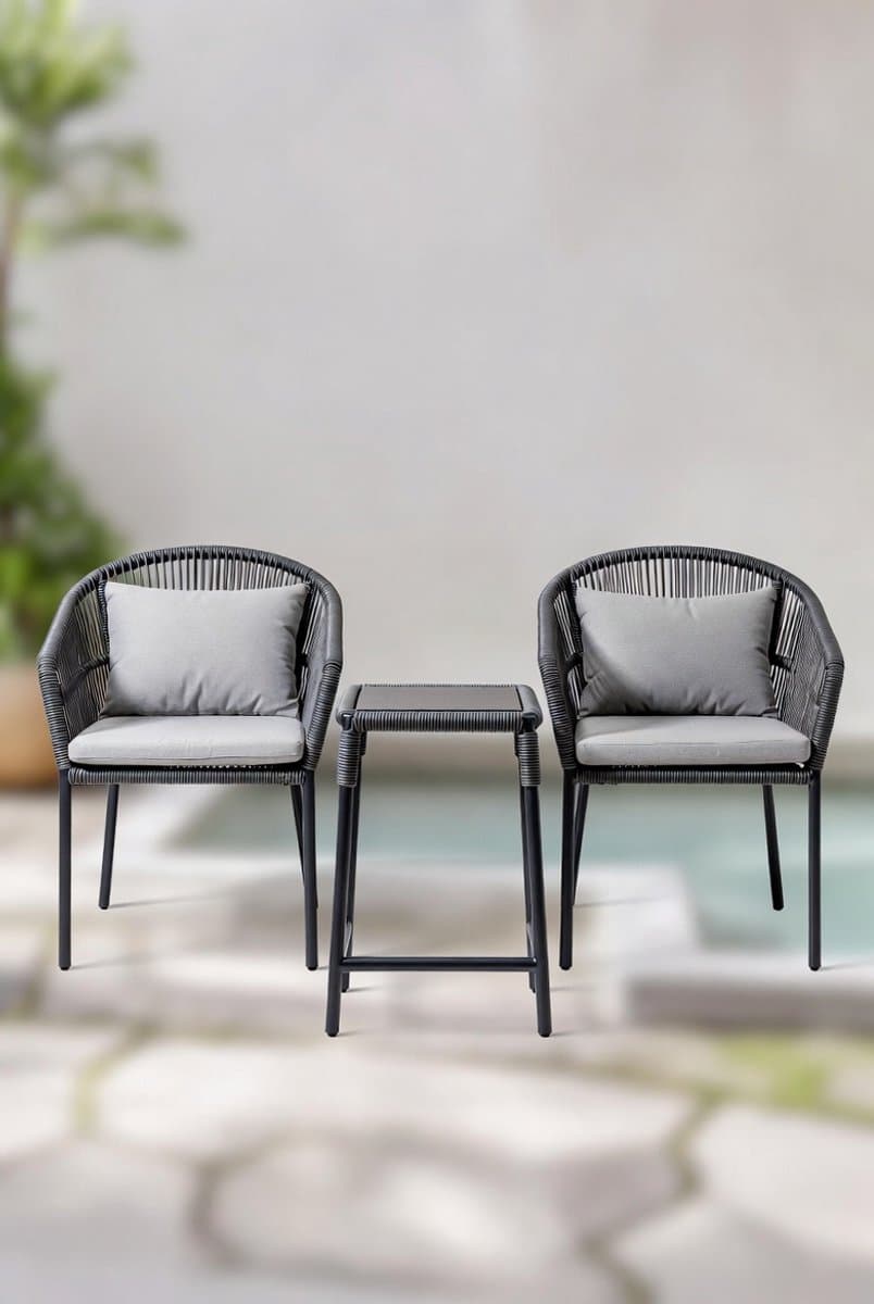 luxe 3 delige balkonset met kussens compacte polyrotan tuinmeubelset met