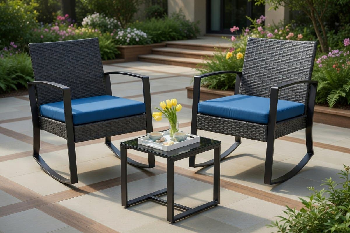 luxe 3 delige balkonset polyrotan tuinmeubelset met 2 comfortabele stoelen