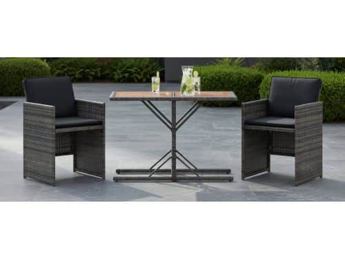 Luxe 3-delige Bistroset Polyrattan Grijs - Balkonset met Tafel en