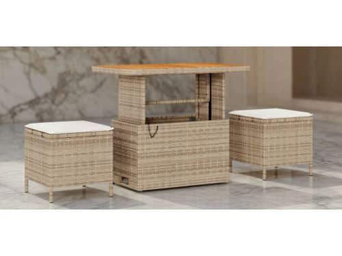 Luxe 3-delige Polyrattan Bistroset met Tafel van Massief Acaciahout