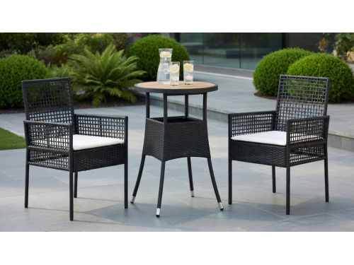 Luxe 3-delige Polyrattan Tuinmeubelset Zwart met Tafel en 2 Stoelen