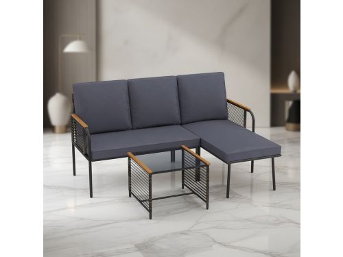 Luxe 3-delige Polyrotan Hoek Loungeset met Tafel & Kussens