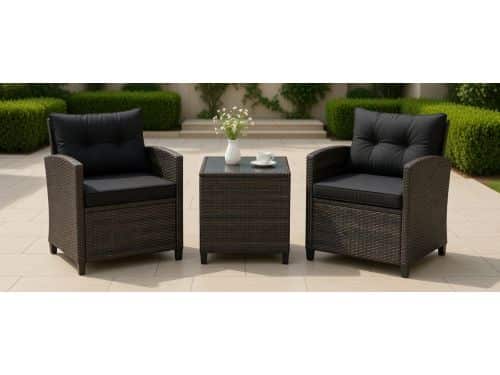 Luxe 3-delige Rotan Balkonset voor 2 Personen met Kussens en