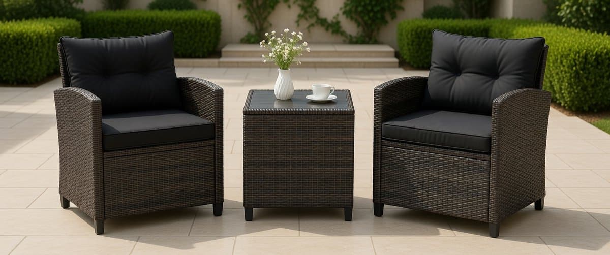 luxe 3 delige rotan balkonset voor 2 personen met kussens en