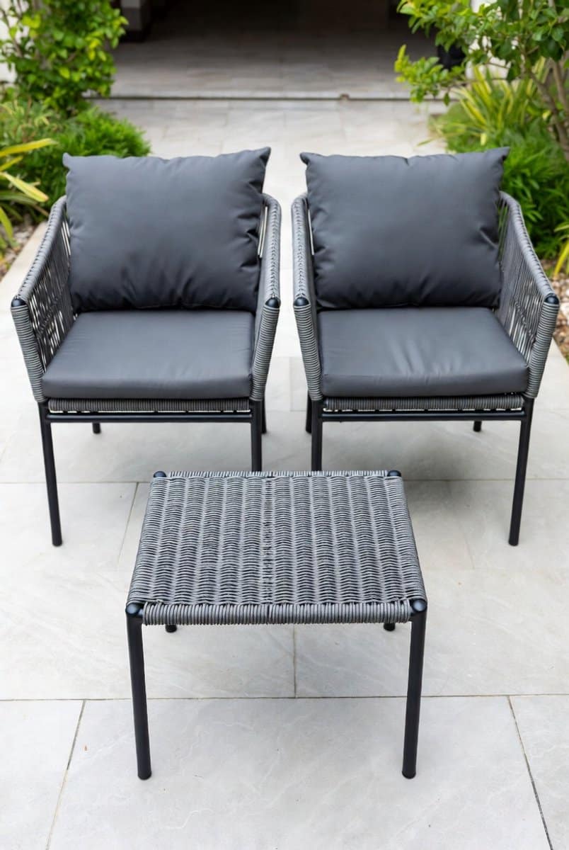 luxe 3 delige rotan balkonset weerbestendige tuinmeubelset met 2 comfortabele