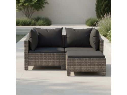 Luxe 3-Delige Tuin Loungeset met Kussens - Polyrotan Sofa Set