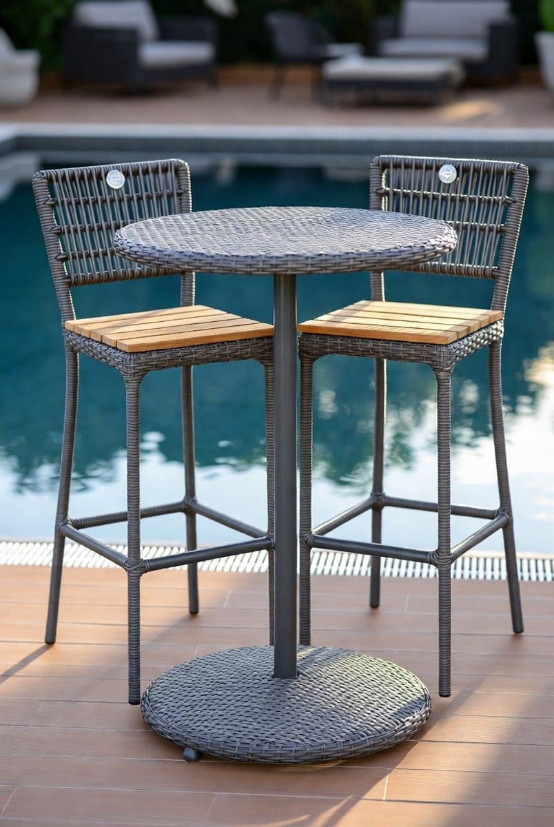 luxe 3 delige tuinbar set polyrattan & massief acaciahout