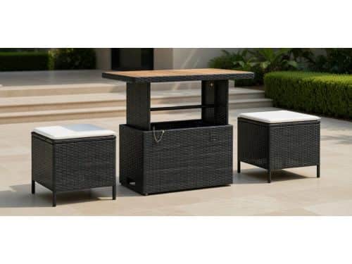 Luxe 3-delige Tuinmeubelset - Zwart Polyrattan Bistroset met Tafel 90