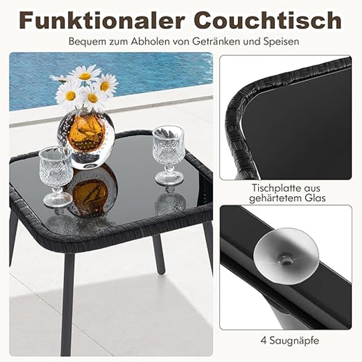 luxe 3 delige wicker balkonset met sneldrogende foam zitting weerbestendige rattan