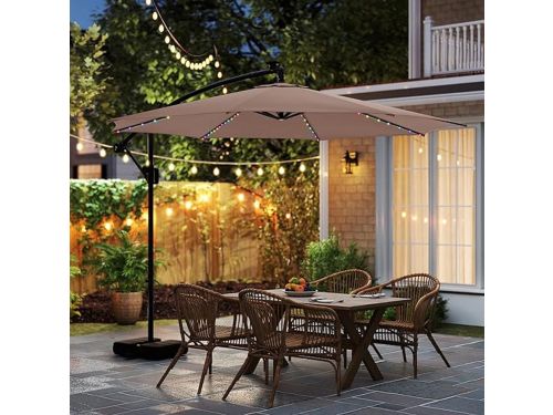 Luxe 300 cm Zweefparasol met LED Verlichting, 360° Draaibaar &