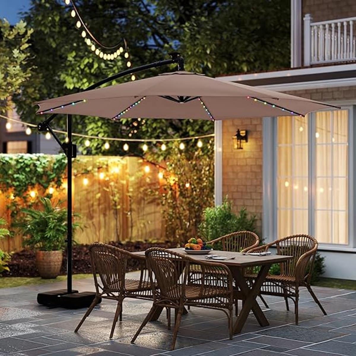 luxe 300 cm zweefparasol met led verlichting, 360° draaibaar &